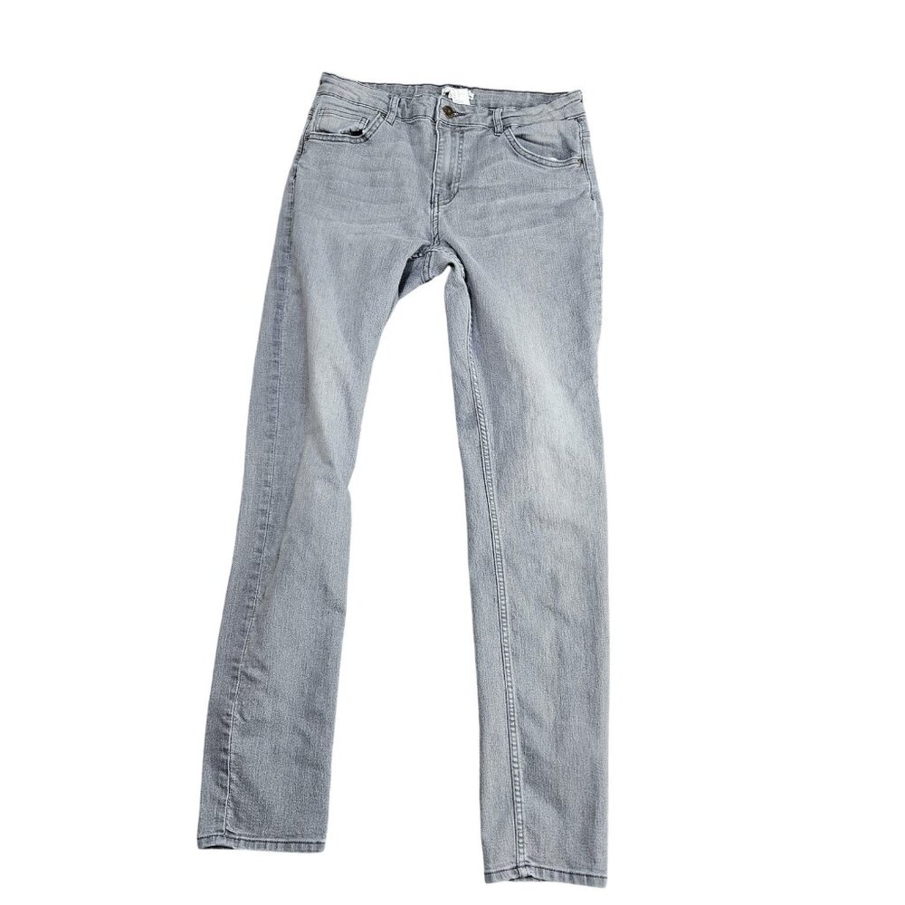 H&M Mid Rise Skinny Jeans Womens 10 Gray Light Wash Faded Stretch Denim